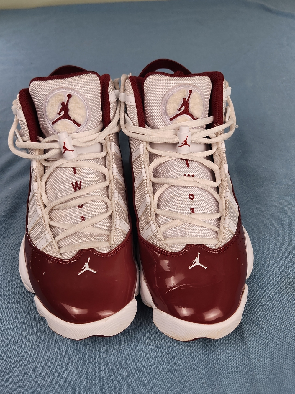 Jordan 6 Rings White Burgundy Basketball Sneakers Mens 7.5 Womens 9